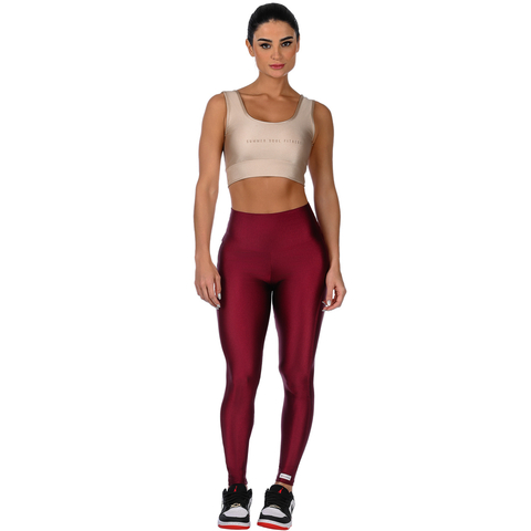 Calça Legging Fitness Cirrê Cós Alto Com Friso Bordô - loja online