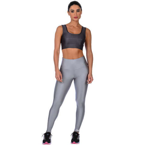 Calça Legging Fitness Cirrê Cós Alto Com Friso Prata - loja online