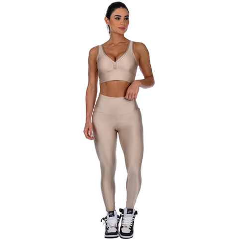 Calça Legging Fitness Cirrê Cós Alto Básica Bege - loja online