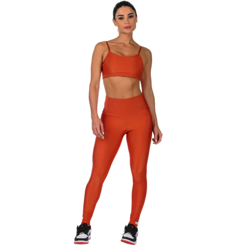 Calça Legging Fitness Canelado Cós Alto Básica Laranja - Summer Soul