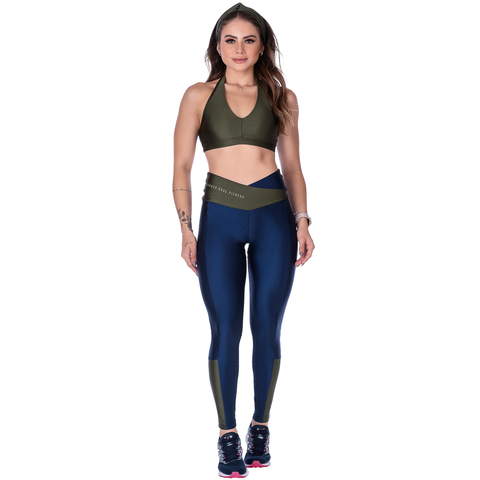 Legging Fitness com Cós Alto Transpassado Marinho – Conforto e Estilo - loja online