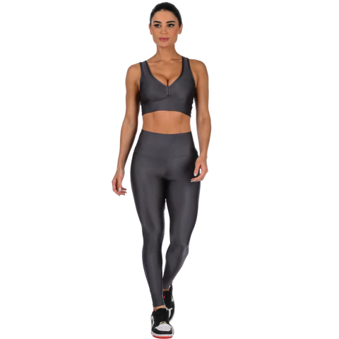 Calça Legging Fitness Cirrê Cós Alto Básica Cinza - loja online