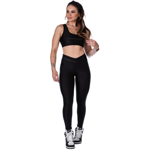 Legging Fitness Cós Alto Transpassado Preta – Elegância e Conforto em Alta - loja online