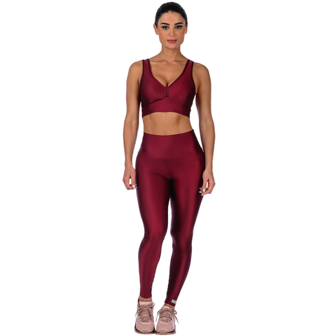 Calça Legging Fitness Cirrê Cós Alto Básica Bordo - loja online