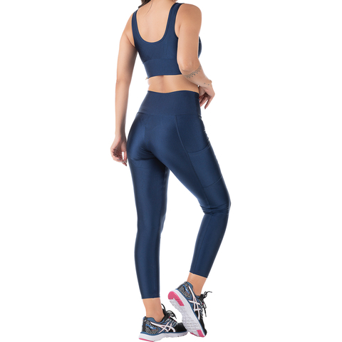 Conjunto Fitness Cirrê Top e Calça Azul - comprar online