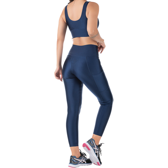 Conjunto Fitness Cirrê Top e Calça Azul