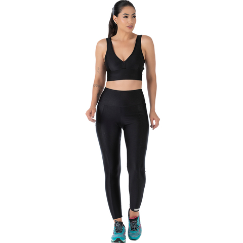 Calça Legging Fitness Preta Cirrê Cós Alto com Bolso para Treinos Confortáveis - Summer Soul