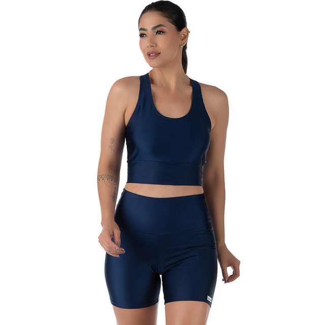 Conjunto Fitness Cirrê Short e Top Azul