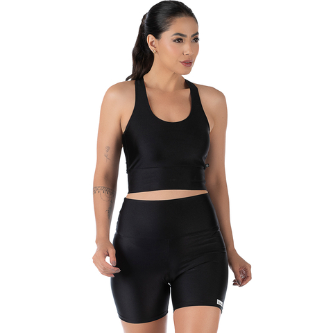 Conjunto Fitness Cirrê Short e Top Preto