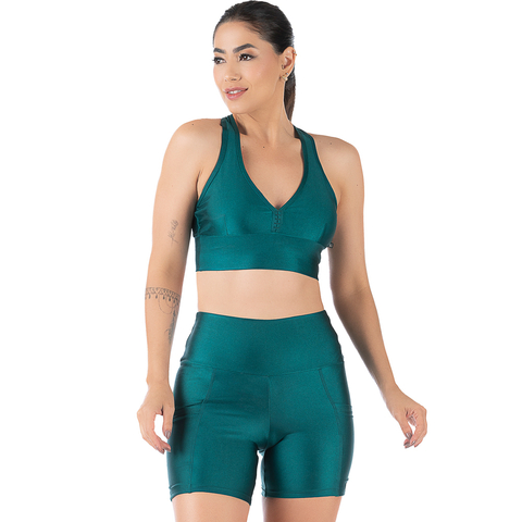 Top Fitness Verde Cirrê Cós Largo Bojo Removível e Design Nadador para Treinos com Estilo - Summer Soul