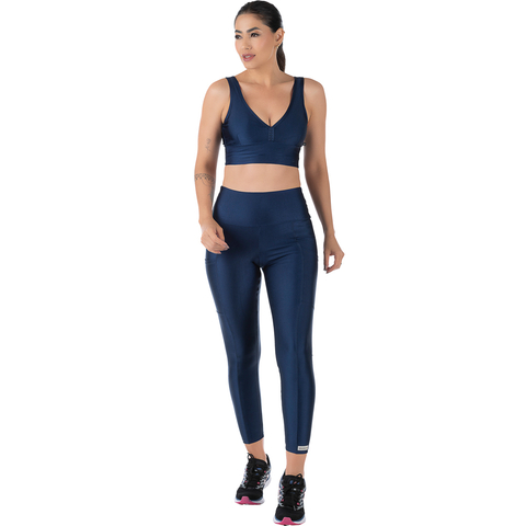 Calça Legging Fitness Azul Cirrê Cós Alto com Bolso para Treinos Confortáveis - Summer Soul