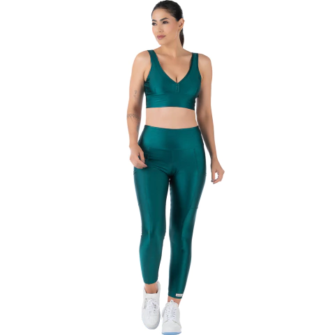 Calça Legging Fitness Verde Cirrê Cós Alto com Bolso para Treinos Confortáveis - Summer Soul