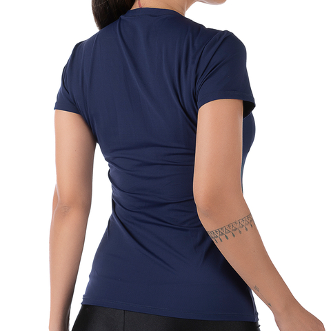 Blusa Fitness Manga Curta Decote V Azul em Tecido NewTrip - comprar online