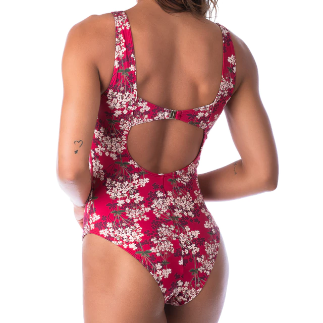 Maiô Decote V Com Bojo e Fecho Floral Vermelho - comprar online