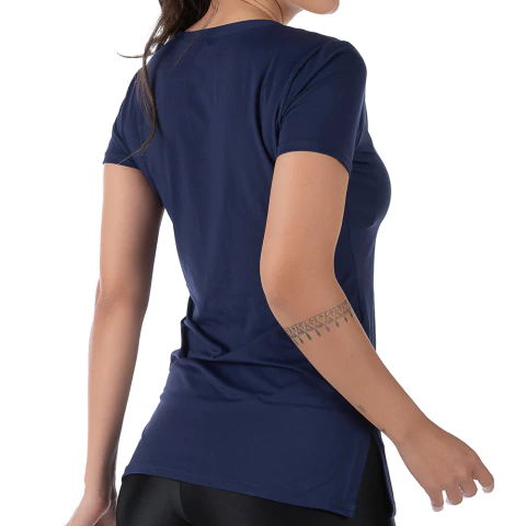 Blusa Fitness Manga Curta NewTrip Decote V com Fenda Azul - comprar online