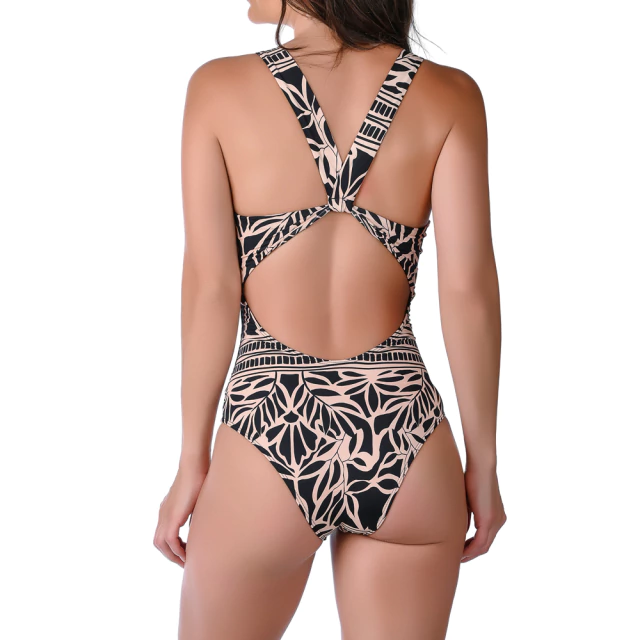 Maiô Frente Única Franzido Com Bojo Estampado Preto - comprar online