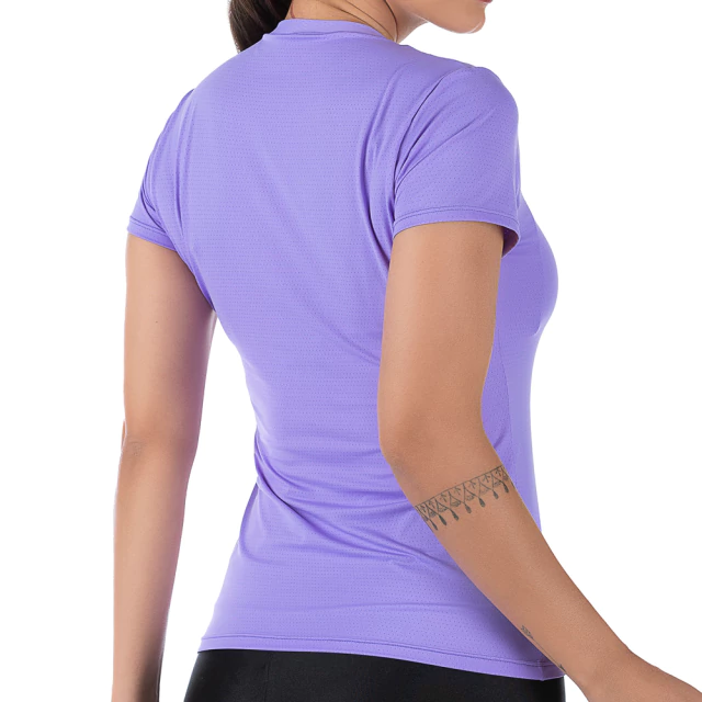 Blusa Fitness Manga Curta Decote V Roxa em Tecido NewTrip