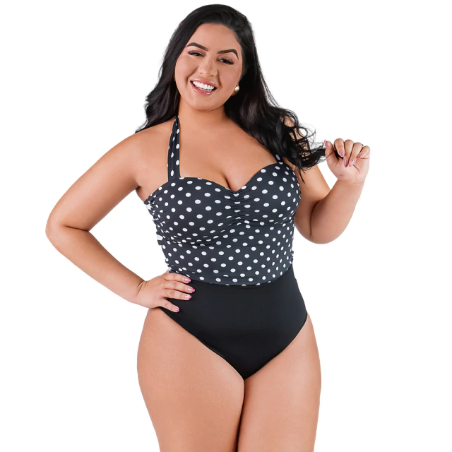 Maiô Plus Size com Bojo e Estampa Poá Listrada - comprar online