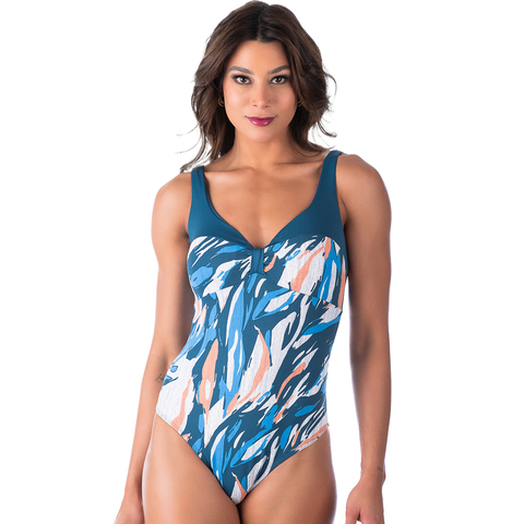 Maiô Decote V Com Bojo e Fecho Abstrato Azul - comprar online