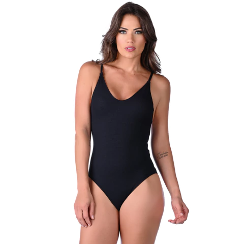 Maiô Preto com Bojo em Tecido Texturizado – Alças Finas e Modelagem Confortável - comprar online