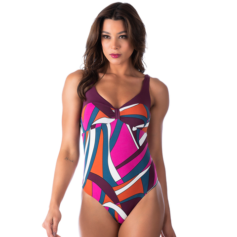 Maiô Com Bojo e Fecho Fio Duplo Abstrato Roxo - comprar online