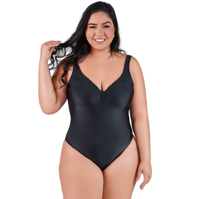 Maiô Feminino Plus Size Preto com Bojo e decote V - comprar online
