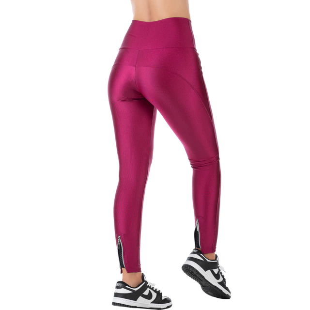 Legging Fitness Magenta Cirrê Cós Alto para Treino