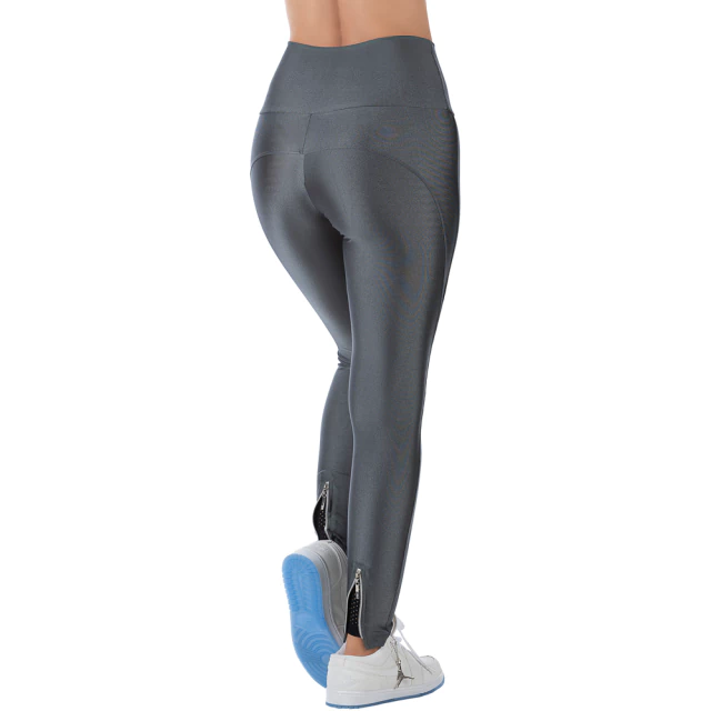 Legging Fitness Cinza Cirrê Cós Alto para Treino