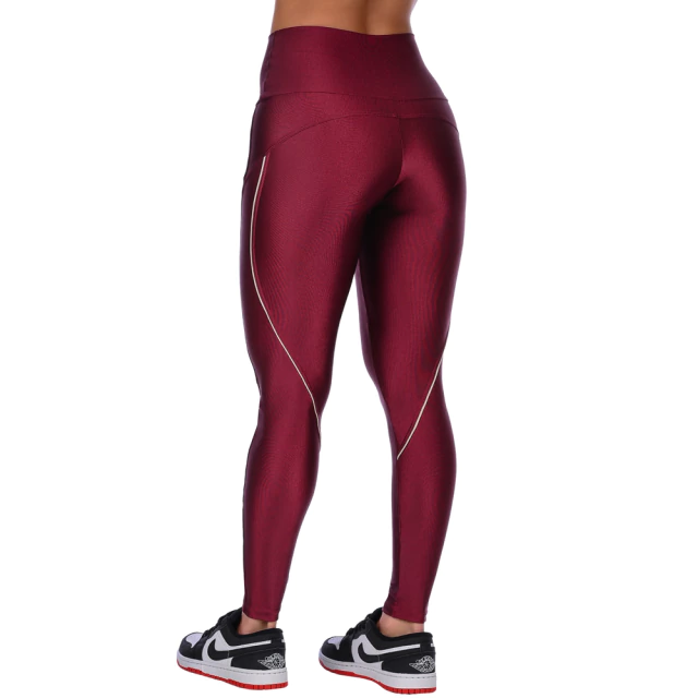 Calça Legging Fitness Cirrê Cós Alto Com Friso Bordô - comprar online