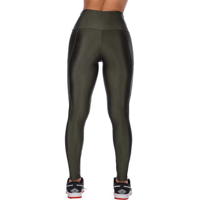 Calça Legging Fitness Cirrê Cós Alto Com Bolso Verde - comprar online