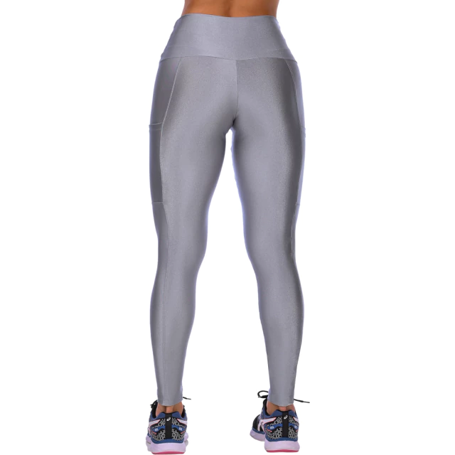Calça Legging Fitness Cirrê Cós Alto Com Bolso Prata - comprar online