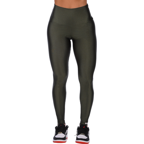 Calça Legging Fitness Cirrê Cós Alto Básica Verde Militar - comprar online