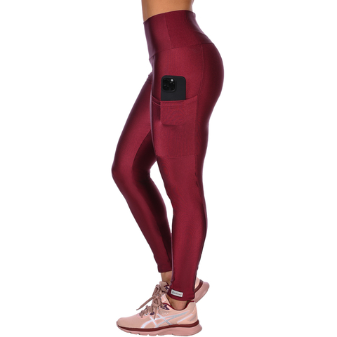 Calça Legging Fitness Cirrê Cós Alto Com Bolso Bordô - comprar online