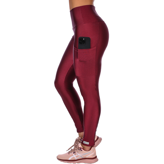 Calça Legging Fitness Cirrê Cós Alto Com Bolso Bordô - comprar online