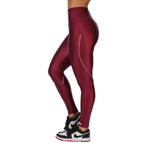 Calça Legging Fitness Cirrê Cós Alto Com Friso Bordô - comprar online