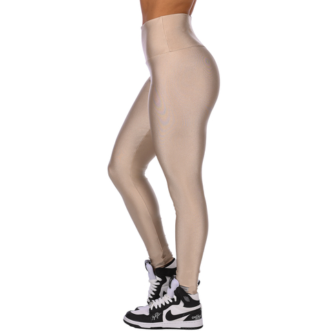 Calça Legging Fitness Cirrê Cós Alto Básica Bege - Summer Soul