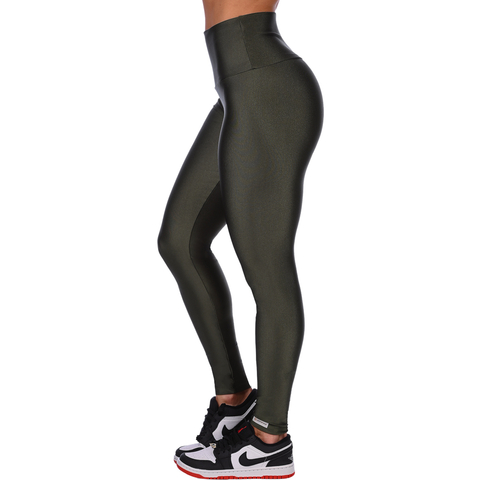 Calça Legging Fitness Cirrê Cós Alto Básica Verde Militar - Summer Soul