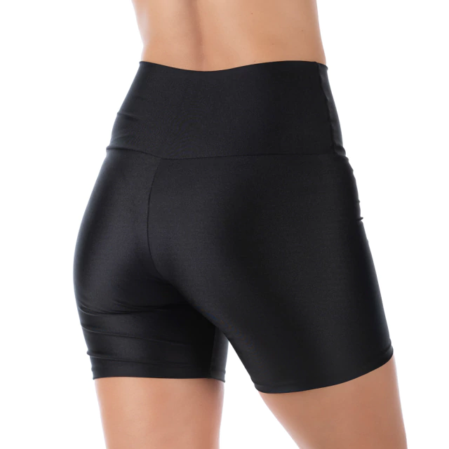 Short Curto Fitness em Cirrê Preto Cós Alto Conforto e Estilo para seus Treinos