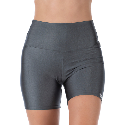 Short Curto Fitness em Cirrê Cinza Cós Alto Conforto e Estilo para seus Treinos