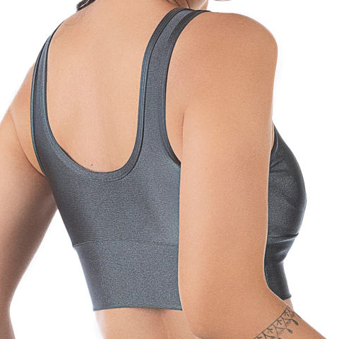 Top Regata Cós Largo Fitness Cirrê Bojo Removível Cinza - comprar online