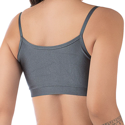 Top Fitness Cinza com Bojo Removível em Tecido Cirrê - comprar online