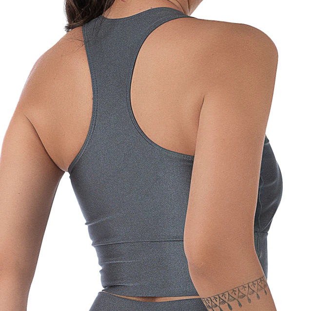 Top Fitness Cirrê Cinza Cós Largo Bojo Removível Conforto e Estilo para seus Treinos