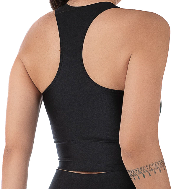 Top Fitness Cirrê Preto Cós Largo Bojo Removível Conforto e Estilo para seus Treinos