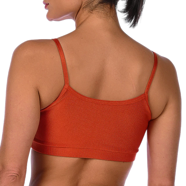 Top Fitness Canelado Alça Fina Com Bojo Removível Laranja - comprar online