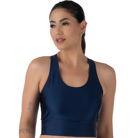 Top Fitness Cirrê Azul Cós Largo Bojo Removível Conforto e Estilo para seus Treinos