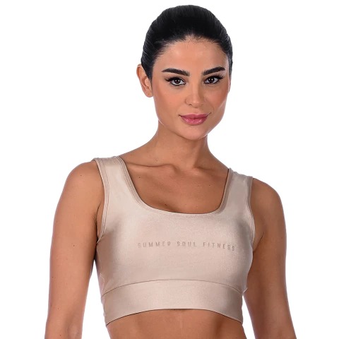 Top Fitness de Alta Sustentação Com Bojo Removível - Conforto e Tecnologia - Bege - comprar online