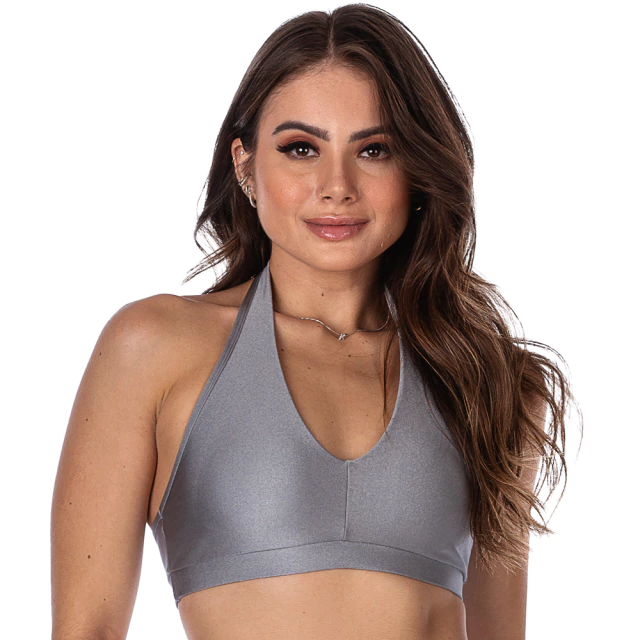 Top Fitness Frente Única com Decote Estiloso e Bojo RemovÍvel Cinza - Elegância no Treino - comprar online