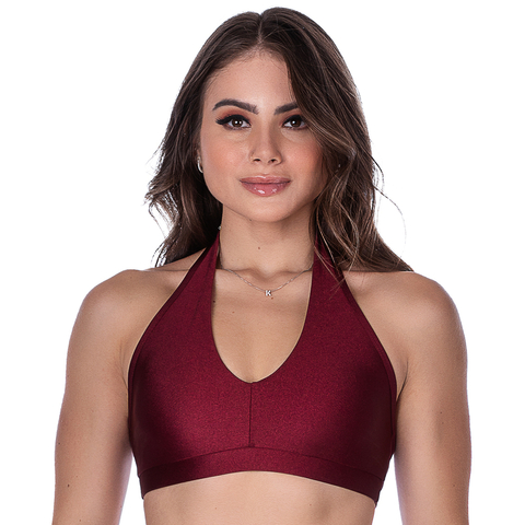 Top Fitness Frente Única com Decote Estiloso e Bojo RemovÍvel Bordô - Elegância no Treino - comprar online