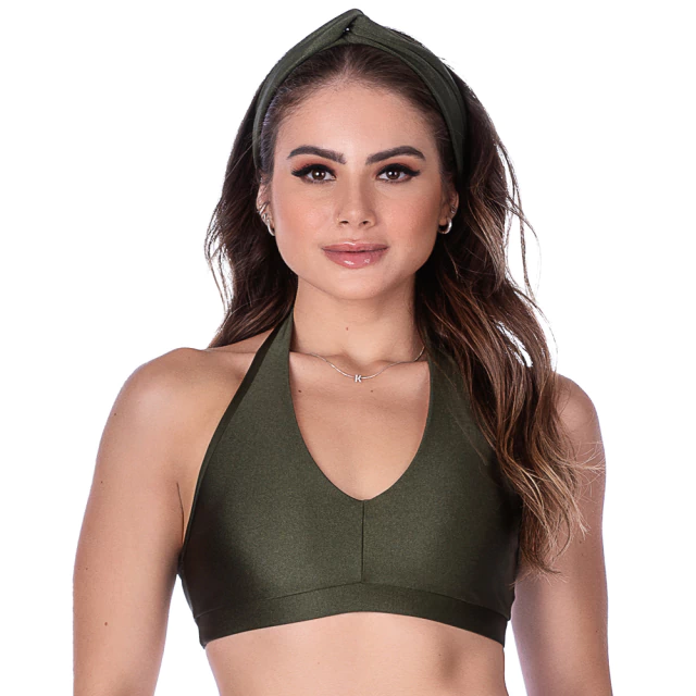 Top Fitness Frente Única com Decote Estiloso e Bojo RemovÍvel Verde - Elegância no Treino - comprar online