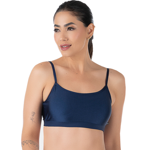 Top Fitness Azul com Bojo Removível em Tecido Cirrê